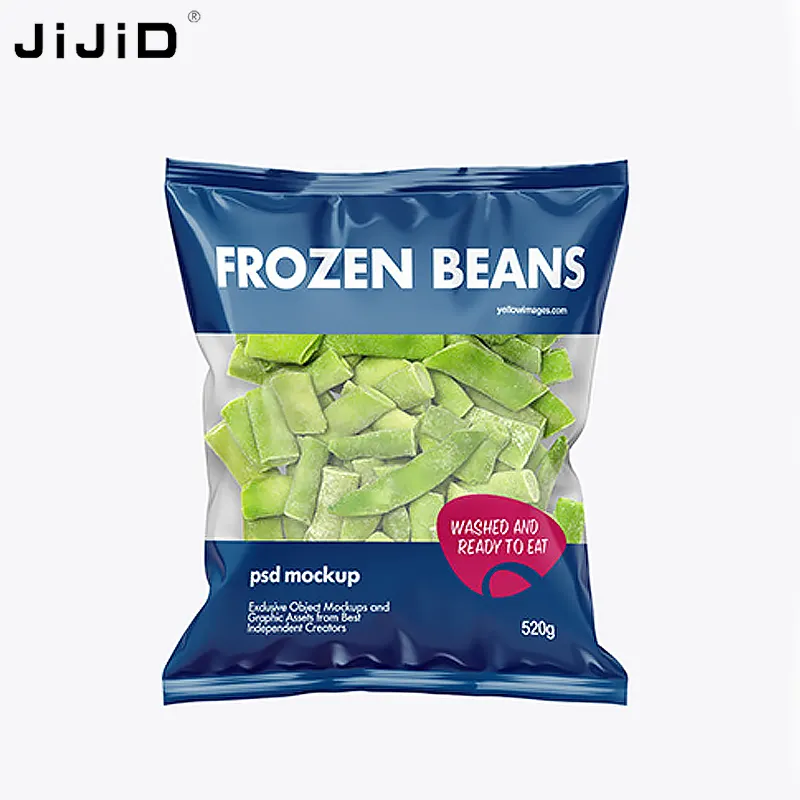 JiJiD食品グレードのカスタムプリント包装枕型有機野菜ジップロックポーチ包装のバックシールバッグ