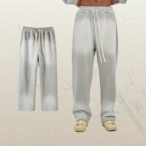 Soleil fané Baggy jambe droite pantalons de survêtement hommes surdimensionnés français éponge Flare pantalon Logo personnalisé pantalons de survêtement lavés - Product Image 1