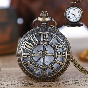 Chiffres arabes creux Antique fleur <span class=keywords><strong>aiguille</strong></span> 45mm Quartz acier inoxydable <span class=keywords><strong>montre</strong></span> de poche cadeau décoration pendentif collier métal - Product Image 5