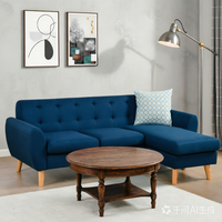 Canapé-lit sectionnel en L bleu marine capitonné avec cadre en fer, housse amovible, design pliable - Chaise longue moderne en tissu, petite taille