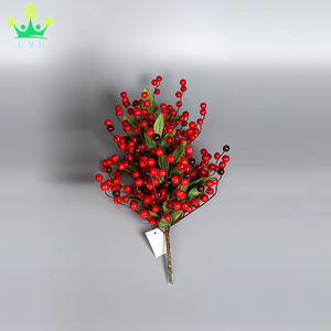 عيد الميلاد الاصطناعي التوت هولي الأحمر والأوراق الخضراء بوش بورجوندي هولي فروع التوت لشجرة عيد الميلاد المنزل - Product Image 2