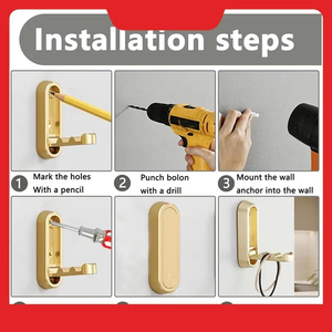 Compact 4PCS Gold Foldable Hooks For <b>Wall</b>, Bathroom, Kitchen, And Bedroom Enhancements - Product Image 2