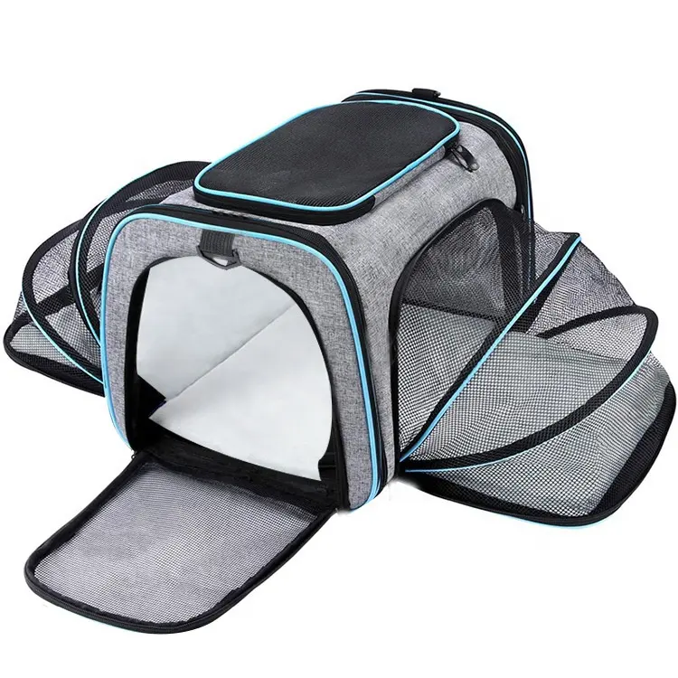 Sac de transport extensible pour chien et chat, approuvé par les compagnies aériennes, avec coussin en polaire amovible et poches.