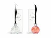 Diffuseur d'ambiance en verre rayé rond de 50 ml avec bâtonnets en rotin, parfum d'intérieur, décoration, coffret cadeau