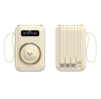 Chargeur portable mini dessin animé en PVC certifié 3C, quatre câbles intégrés, batterie externe haute capacité 20000 mAh avec fonction 3-en-1