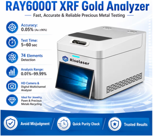 เครื่องทดสอบความบริสุทธิ์ของทองคำแบบตั้งโต๊ะ Riselaser XRF สำหรับร้านขายเครื่องประดับ ร้านจำนำ ผู้ซื้อทอง และการรีไซเคิลโลหะมีค่า - Product Image 1
