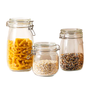 Barattolo di Conservazione in Vetro Moderno ed Ecologico, Design Flessibile con <span class=keywords><strong>Chiusura</strong></span> a Morsetto Metallico, Capacità 1L <span class=keywords><strong>per</strong></span> Uso in Cucina e Feste - Product Image 1