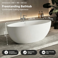 Baignoire autoportante en surface solide, ovale, profonde de 1400 mm, pour la rénovation de salle de bain principale moderne aux États-Unis