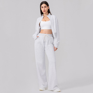 ชุดวอร์มผู้หญิงไซส์ใหญ่ผ้าฝ้ายกันลม พิมพ์โลโก้ได้ ชุดเซ็ต 2 ชิ้น ซิปคู่ คอตั้ง - Product Image 3