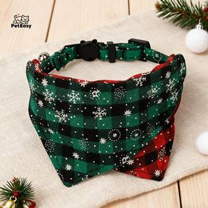 Bestverkochte polyester huisdieraccessoires Kerstmis met bel strikdas Britse ruit luxe honden- en kattenhalsband en hoofddoek - Product Image 3