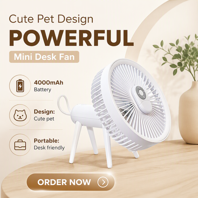2 in 1 Small Table Fan Mini Decorative Desktop Fan Ceiling USB Rechargeable Portable Fan with Night Light