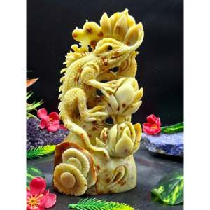Statue en cristal de jaspe océanique caméléon sculptée, symbole du lotus, pour l'équilibre et l'abondance, décoration intérieure, cadeau, poids 1220 g - Product Image 1