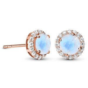 Rose Gold Plated Natural Stone <b>Stud</b> Earrings With Diamond Halo Bezel Setting Classic Everyday Wear Women's Jewelry - Product Image 4