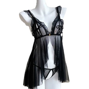 Chemise de nuit sexy transparente en mousseline pour femme, sans manches, rouge, noir, orange, vêtements de nuit doux, Lianyungang 045 - Product Image 5