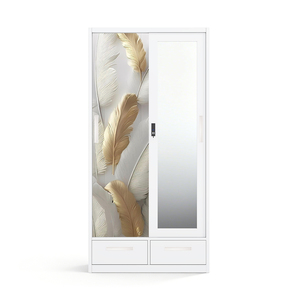 Armario de Acero con Puertas Corredizas con Diseño Impreso, Espejo y 2 Cajones de 900 mm - Product Image 1