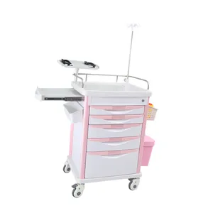 BT-EY005 small size mobile abs clinical medical reanimation trolley with 5 drawers hospital emergency crash cart price