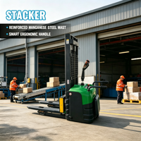 Gerbeur à batterie lithium haute stabilité de 1,5 tonne avec pieds latéraux, OEM ODM disponible pour les opérations de gerbage de palettes en allées étroites