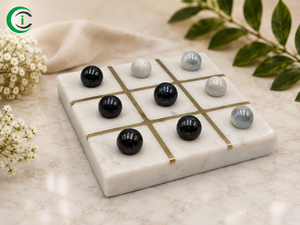 White <b>Marble</b> Tic Tac Toe Set 5 Inch with Brass Inlay and Black White Glass Balls Luxury Tabletop <b>Game</b> Home Decor Board <b>Game</b> - Product Image 1