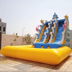 Fiesta gigante al aire libre jugando gorila saltando Castillo <span class=keywords><strong>tobogan</strong></span> inflable tiburón Parque Acuático con piscina - Product Image 6