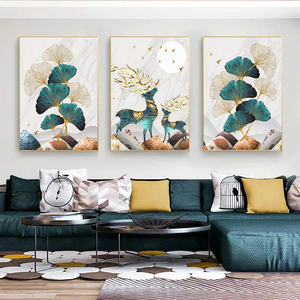 Affiche nordique <span class=keywords><strong>marbre</strong></span> abstrait <span class=keywords><strong>mur</strong></span> Art impression doré bleu feuilles oiseau cerf toile <span class=keywords><strong>peinture</strong></span> pour la décoration intérieure - Product Image 1