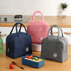 कस्टम लोगो बड़े क्षमता फैशन अछूता बच्चों को दोपहर के भोजन के बैग के लिए Cationic और एल्यूमीनियम पन्नी कैनवास कपड़े दोपहर के भोजन के बैग महिलाओं