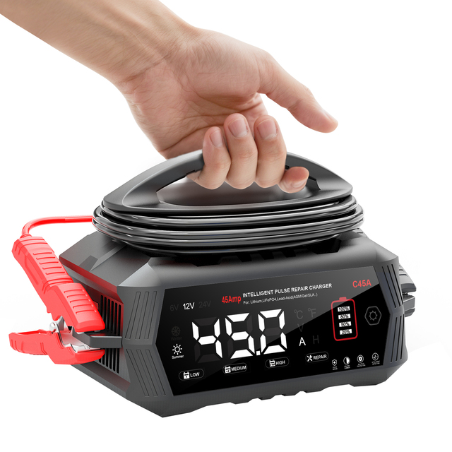 HTRC 45A 12V Car Battery Charger Smart Lithium LiFePO4 Lead-acid AGM Batteries Motorcycle AC Port 2-Year Warranty