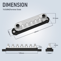 Barre de distribution de terre 5 voies pour batterie marine, bloc de fusibles à vis, couvercle de distribution d'alimentation pour voiture et bateau, 48VDC/300V AC 150A ABS
