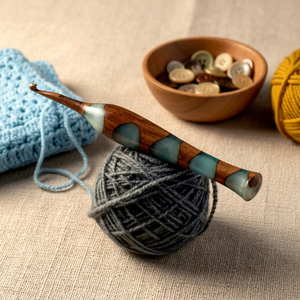 Crochet en bois naturel et époxy fait main, outil durable pour les passionnés de tricot et de crochet créatifs - Product Image 1