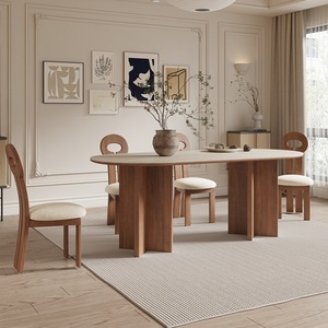 Oval <b>Solid</b> <b>Wood</b> Dining <b>Table</b> With Cross-shaped Base Stable Design For Dining Room - Product Image 2