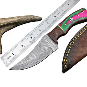 Couteau de chasse artisanal en acier Damas de qualité industrielle, lame droite de 8 pouces à pointe tombante, manche en bois, étui en cuir OEM - Product Image 1