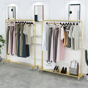 Expositor de <span class=keywords><strong>Ropa</strong></span> con Ruedas <span class=keywords><strong>para</strong></span> Tienda, Unidad de Montaje Lateral, Estantería Dorada <span class=keywords><strong>para</strong></span> <span class=keywords><strong>Ropa</strong></span> de Mujer - Product Image 2