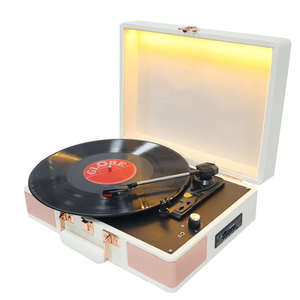 Tocadiscos de Vinilo Portátil Personalizado de Fábrica, Reproductor de Discos de 3 Velocidades, Gramófono con Bluetooth, FM, CD, Luz LED, Decoración para el Hogar, Audio de Alta Fidelidad - Product Image 1