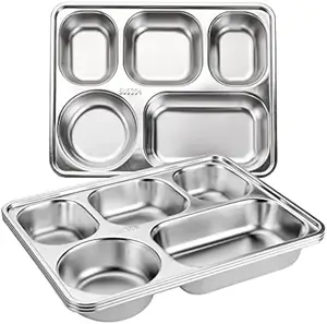 Wholesale Stainless Steel 201/304 Material 3/4/5 Compartments Divided Fast Food Tray Divided Dinner Plate With Divider