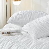 Housse de couette trois pièces toutes saisons en polyester froissé couleur blé, style européen, à rayures géométriques et volants, douce, 100 % polyester, taille Queen