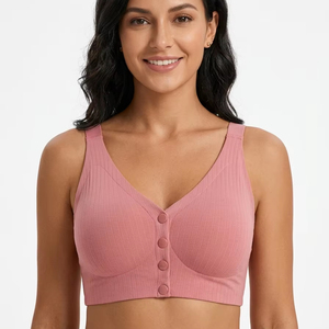 Soutien-gorge d'allaitement sans couture pour femme enceinte et <span class=keywords><strong>post</strong></span>-partum, à <span class=keywords><strong>fermeture</strong></span> avant, côtelé, respirant, en nylon et élasthanne, sans armatures, certifié Oeko-Tex, avec bonnets profilés et dos en U - Product Image 1