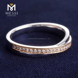 Anelli di Diamanti Messi in Oro Bianco e Rosa 18k, Anelli per Coppie con Fascia Incrociata, Anelli per Matrimonio e Fidanzamento - Product Image 4