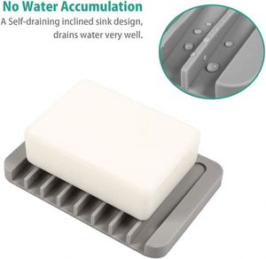 Porte-savon en silicone rectangulaire, support minimaliste, auto-drainant, facile à nettoyer, gris, turquoise, blanc - Product Image 3
