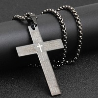 Articles religieux catholiques chrétiens, collier avec pendentif croix en acier inoxydable 316L pour hommes, couleur or rose, occasion de fête