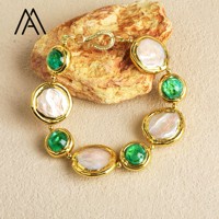 Perle blanche naturelle et bracelet de mode perlé en verre vert Design élégant et élégant