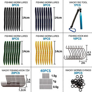 133 pièces bâton souple ver Kit de pêche poids de balle crochets décalés O anneaux Wacky Rig boîte à outils basse leurre plomb pour lac vivaneau - Product Image 2