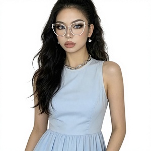 Nouvelle <span class=keywords><strong>monture</strong></span> de lunettes rétro pour femme, style œil de chat, en métal, anti-lumière bleue, tendance, pour le bureau - Product Image 6