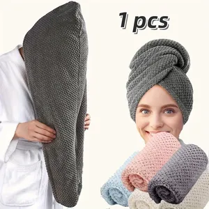 Serviette de cheveux en microfibre absorbante de grande taille, couleur unie, avec sangle élastique, séchage rapide, personnalisable avec logo (1 pièce) - Product Image 1
