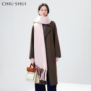 Manteau en <span class=keywords><strong>laine</strong></span> double face élégant pour <span class=keywords><strong>femme</strong></span> avec ceinture en fourrure de lapin imperméable, taille cintrée, design féminin - Product Image 1