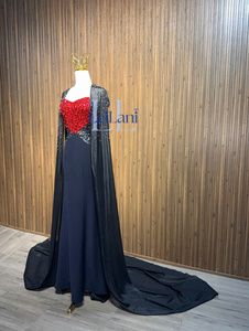 Vestido sin mangas con corte en A para mujer, con capa, adornado con pedrería de alta gama, de seda, elegante, para fiesta, de Vietnam. - Product Image 3