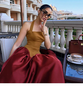 Small Niche Design Contrasting Color Splicing Waist Covering <strong>Suspender</strong> <strong>Skirt</strong> Women's Light Luxury Vintage Cashmere Diamond Ball - Product Image 1