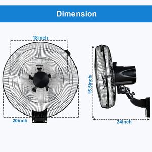 Ventilador de montaje en pared de 18 ", ventilador industrial oscilante de metal de alta resistencia, ventilador de 5 velocidades, inclinación ajustable para uso comercial doméstico, - Product Image 3