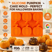 Moule à gâteau en silicone citrouille à 6 cavités, sans BPA, qualité alimentaire, pour Halloween, idéal pour la cuisson de muffins, chocolats, savons et bonbons - Vente en gros