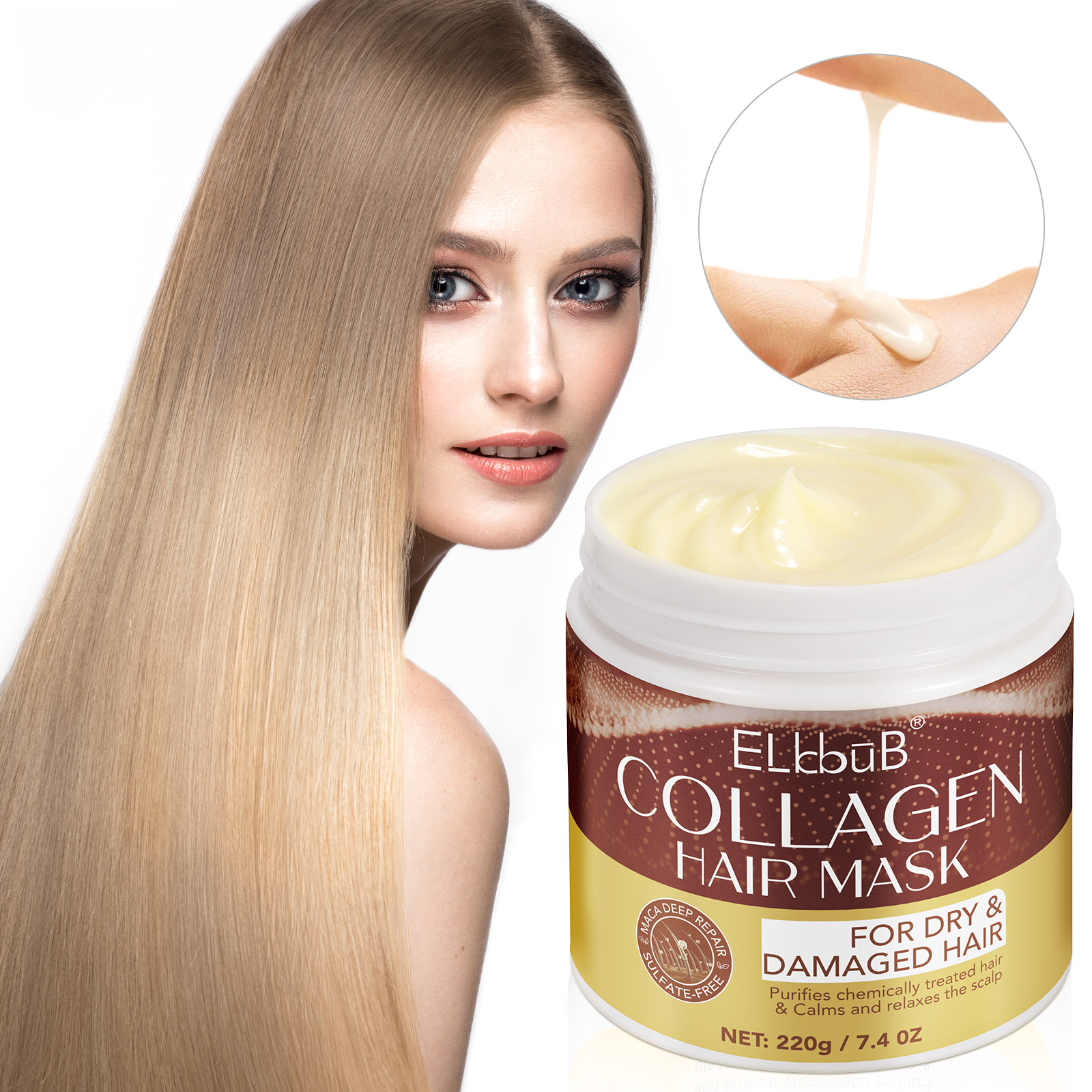 Wholesale Private Label 220g Natural Hair Repair Anti Loss Deep Hydrating Maca Collagen Hair Mask for Dry & Damaged Hair