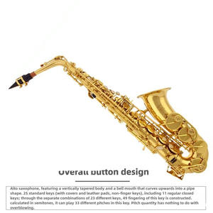 Saxophone <span class=keywords><strong>alto</strong></span> Eb professionnel en laiton laqué or, logo personnalisé, vente en gros d'usine, instrument à vent de haute qualité, étanche - Product Image 2