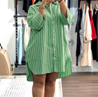 Robe chemise rayée décontractée oversize pour femme, col mini, boutons, coupe ample, mi-longue, manches courtes, tenue de bureau décontractée, grandes tailles pour femmes